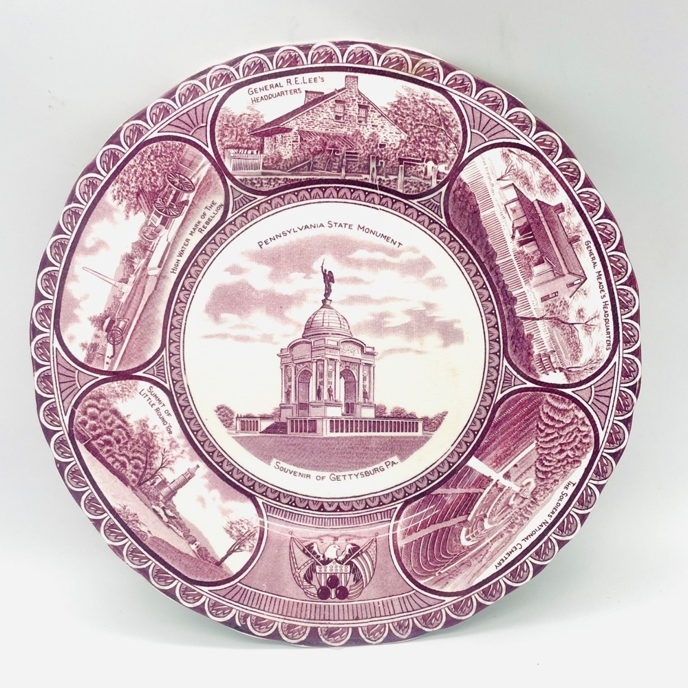 Gettysburg PA Monument Souvenir Plate Staffordshire Transferware Mulberry 11"
